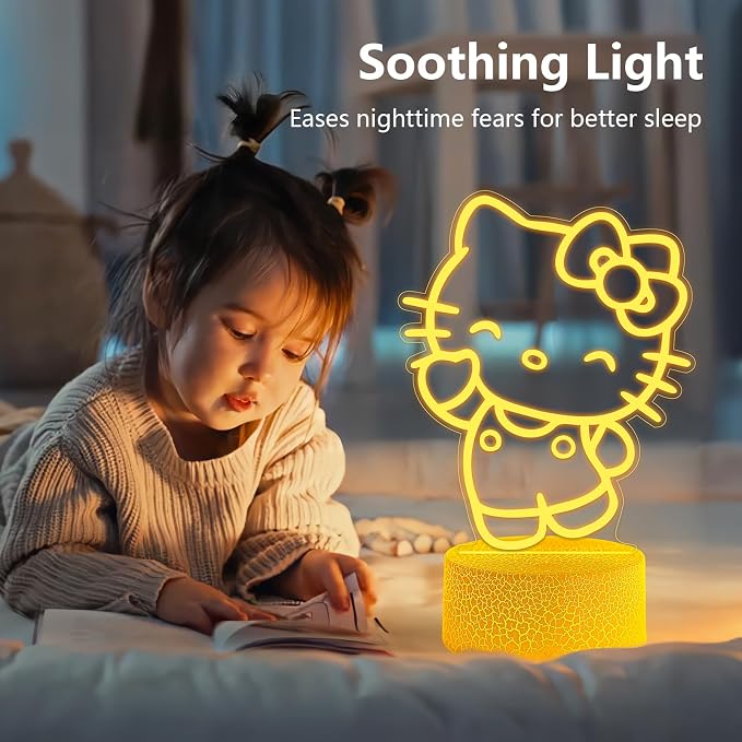 Cute Night Light for Kids - Anime Charater Kitty Cat Decor Lamp with 16 Colors Change, Remote, Dim Control, 3D Illusion LED Night Lights for Kids Gifts Party Birthday Decoration