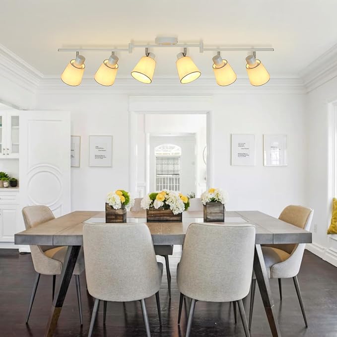 LTBLIGHT 6-Light Track Lighting Fixtures Ceiling, Flexibly Adjustable Spotlight with w/Linen Shade, E26 Lights Directional for Kitchen, Living Room, Commerce(Bulbs Not Included)