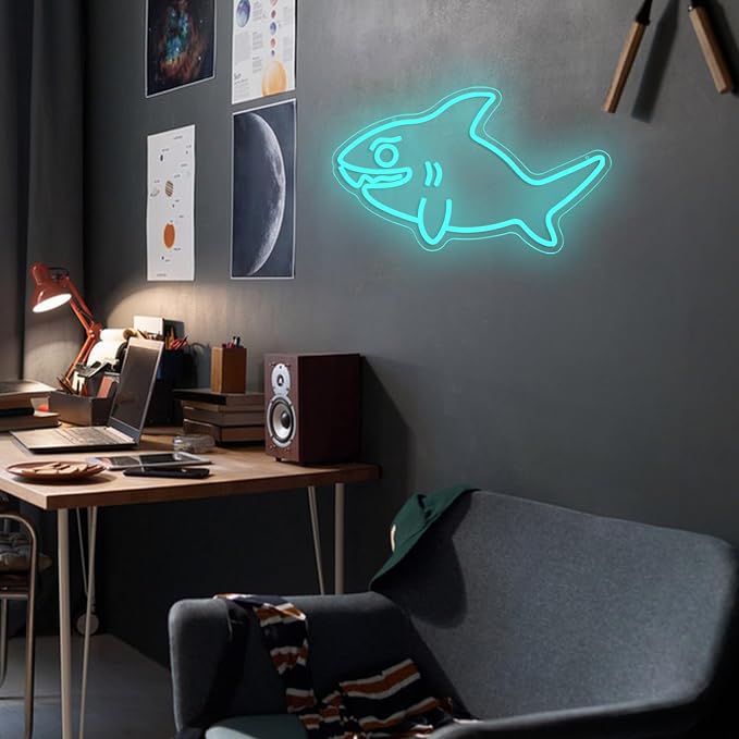 Shark Neon Sign for Wall Decor Fish LED Neon Light USB Powered Shark Shaped Light Sign for Wall Decor Man Cave Zoo Bedroom Home(10.63 * 16.54In)
