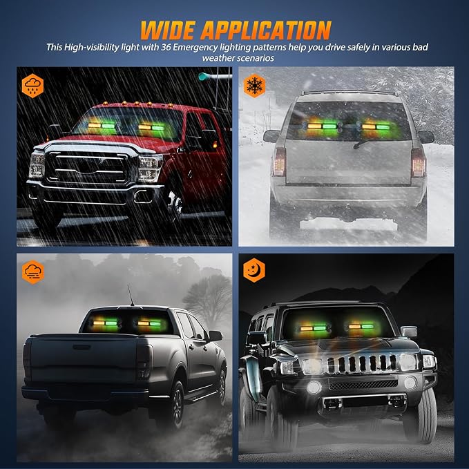 Nilight 40LED Amber Green Emergency Strobe Traffic Advisor Light Bar with Suction Cups Dash Safety Warning Hazard Flashing Lights Interior Front/Rear Windshield for Trucks Construction Vehicles | with Suction Cups Dash Safety Warning Hazard Flashing Li...