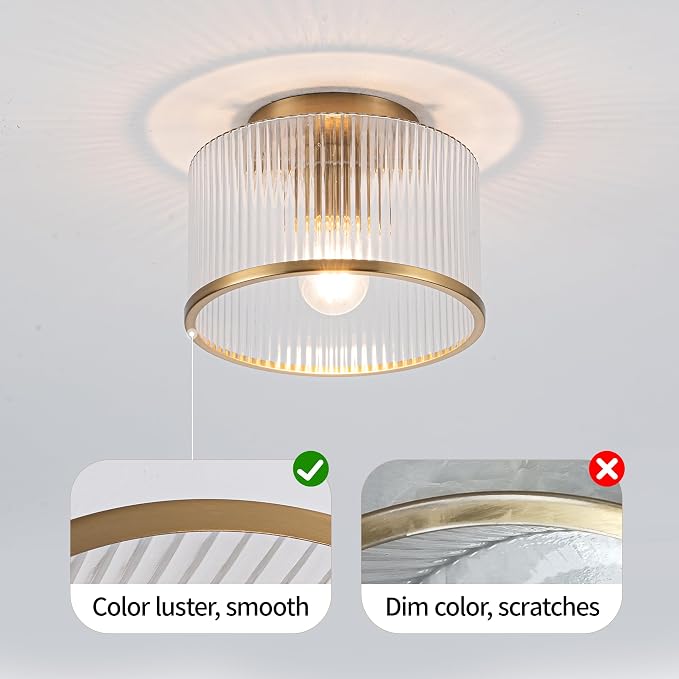 MAYNA Modern Gold Ceiling Light Fixture, 1-Light Hallway Light Fixtures Ceiling Mount, Glass Foyer Lighting Fixtures for Bedroom Bathroom Dining Room Laundry Room Entryway