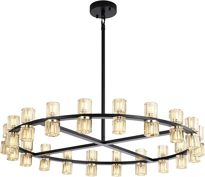 Dia 40" Modern Black Crystal Chandelier,40-Lights Crystal Chandeliers for Dining Room,Wagon Wheel Chandelier for Living Room Foyer Modern Farmhouse Chandelier
