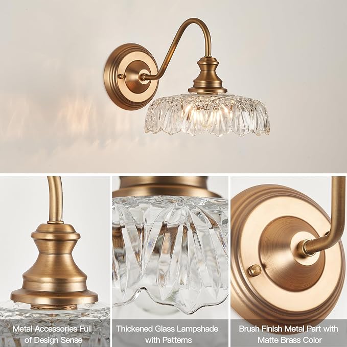 HDDFL Vintage Wall Scone Bedside Wall Lamp Matte Brass Bedroom Light Fixtures in Door Lighting Fixture for Living Room Hallway Corridor 2 Pack
