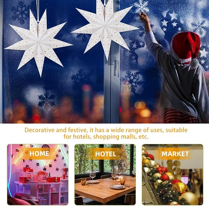 OSALADI 3Pcs Paper Star Lantern Lampshade 9 Pointed Star Hanging Decorations for Christmas New Year Wedding Party Holiday Birthday, 13.78 x 13.78 x 5.12 Inch