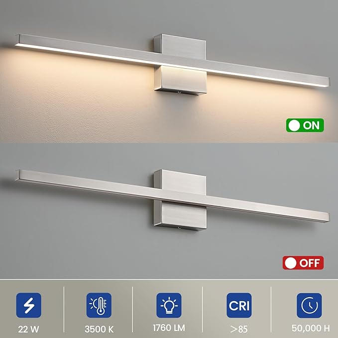 Brushed Nickel Bathroom Light Fixture Over Mirror - Modern Vanity Light Fixture - 31.5 inch 22W LED Dimmable 5CCT Wall Sconce Lighting Fixture for Bathroom Bedroom