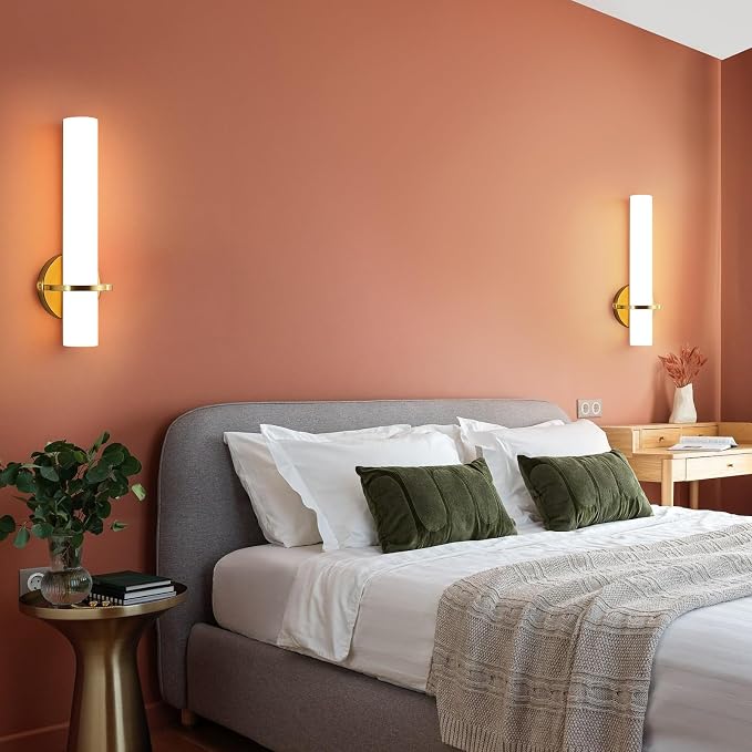 AIJIASI Wall Sconces - 15 inch Gold Wall Sconces Set of Two Modern Bathroom Sconce 15W Dimmable LED Wall Sconce Light with Acrylic Lampshade, Bathroom Vanity Light for Mirror Living Room Hallway 3000K