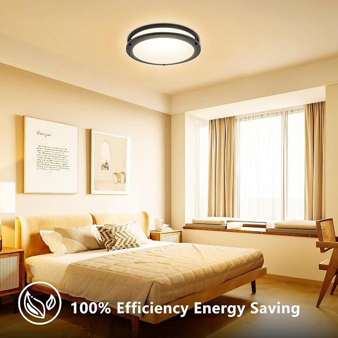 12inch LED Flush Mount Ceiling Light Fixture Dimmable Matte Black, Easy Install LED Ceiling Lamp Fixture Without Flicker, Super Bright 36W 3600LM 5CCT Warm to White Light 3000K to 6000K 4-Pack