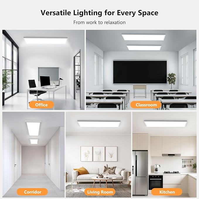 AIKVSXER 6Pack 1x4 LED Flat Panel Light Surface Mount Ceiling Fixture White | 50W 5500LM, 3CCT (3000K/4000K/5000K), Ultra-Thin 48In, 10-100% Triac Dimmable for Kitchen, Garage, Office, Basement