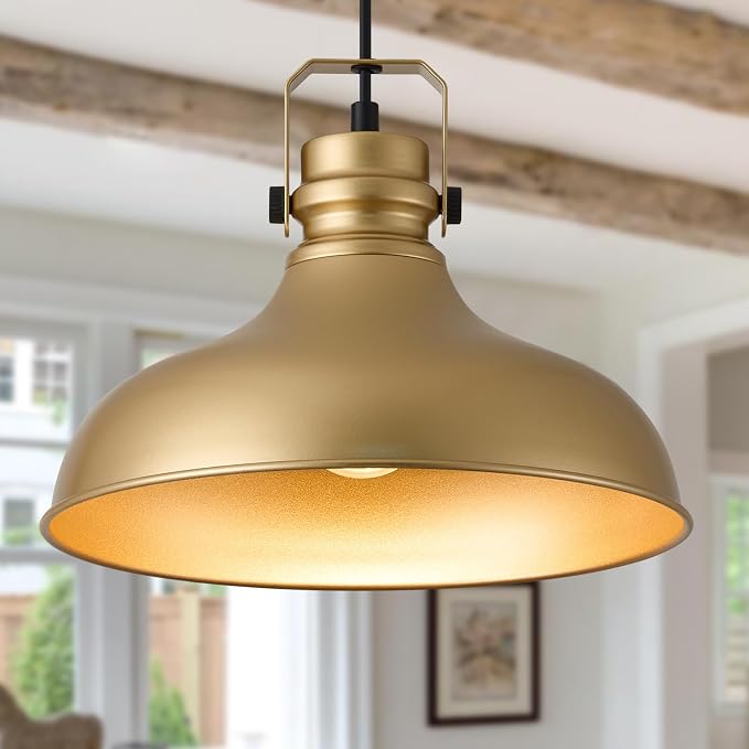 Gold Modern Pendant Lights Kitchen Island Fixtures | ETL Certificate,Industrial Adjustable Height Vintage Dome Hanging Light Fixtures for Barn,Dining Room 3 Pack
