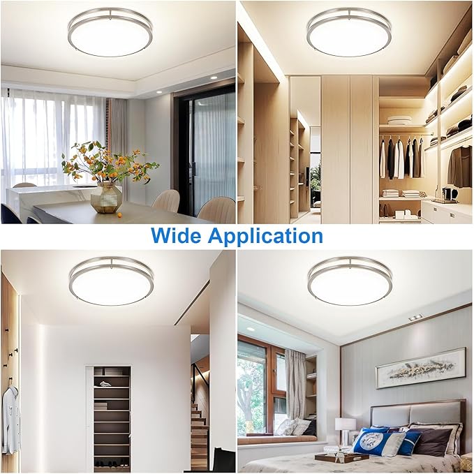 DLLT Flush Mount LED Ceiling Light: 16 Inch 5CCT (3000K-6000K) & Dimmable Ceiling Light Fixtures for Bedroom Hallway - 36W Modern Brushed Nickel Super Bright Kitchen Lighting Fixtures Ceiling