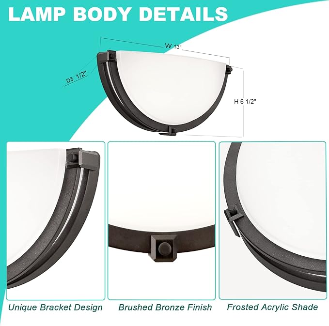 13 inch Dimmable LED Wall Sconce, Half Moon Wall Light Fixture, 3000K/4000K/5000K Color Temperature Adjustable, Modern Bathroom Vanity Light Fixtures,Super Bright (Oil Rubbed Bronze) 2 Pack