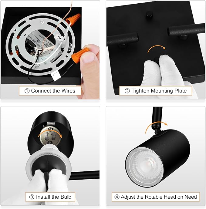 4 Light Track Lighting Fixtures Ceiling, Matte Black Track Lights Ceiling with Flexibly Rotatable Light Heads, Modern LED Track Light kit for Kitchen/Hallway, GU10 Bulb Not Included