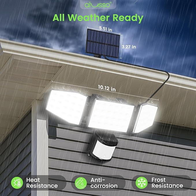 ALUSSO Solar Lights Outdoor Motion Sensor, 400LM LED Security Lights w/Remote, Dusk to Dawn/Auto/On Time Modes, CCT Adjustable 3000K-6500K, Dimmable IP54 Flood Wall Light for Garden Yard(2 Pack)
