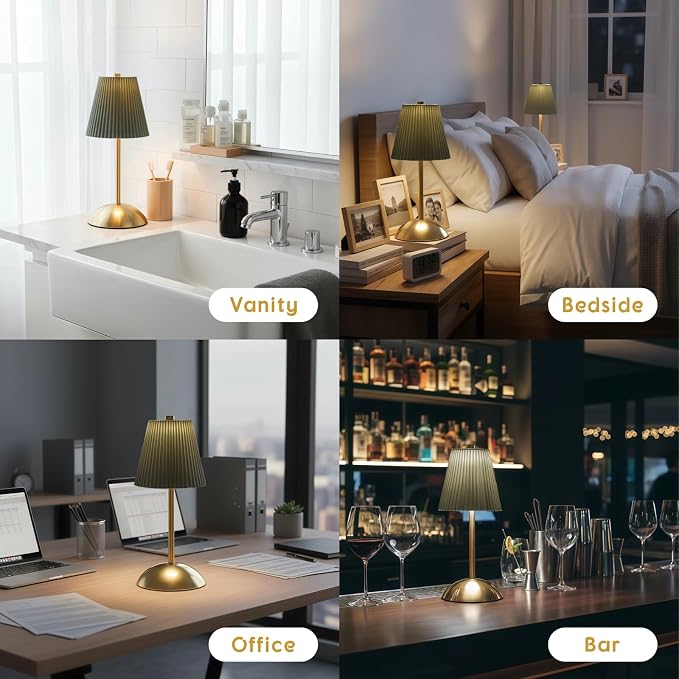 2-Pack LED Cordless Table Lamps, Green Rechargeable Battery Lamps | Mini Battery Operated Lamps, Dining Table Lamp Stepless Dimming, Small Touch Lamp for Mahjong Table, Nightstand (Gray-Green)