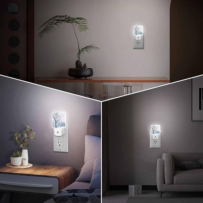 LED Night Light Lamp with Smart Sensor Dusk to Dawn Sensor,Snowy Forest Night Light Daylight White,0.5W Plug-into Wall for Adults,Bedroom,Bathroom,Hallway,Kitchen