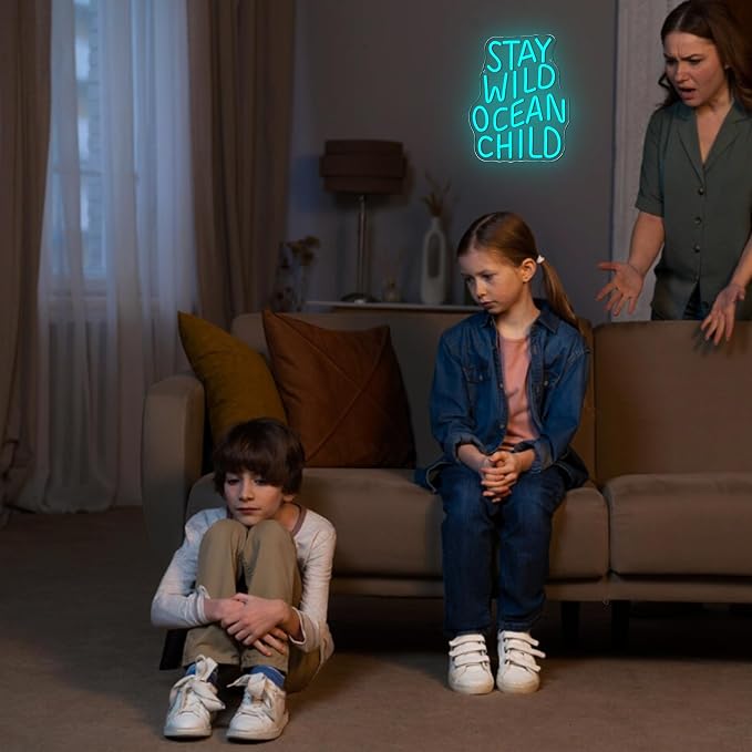 Stay Wild Ocean Child Neon Sign, Dimmable LED Kids Room Neon Light, Boho Surf Wall Art Kids Ocean Surf Bedroom Baby Playroom Wall Decor Party Gift(10.2 * 13in)