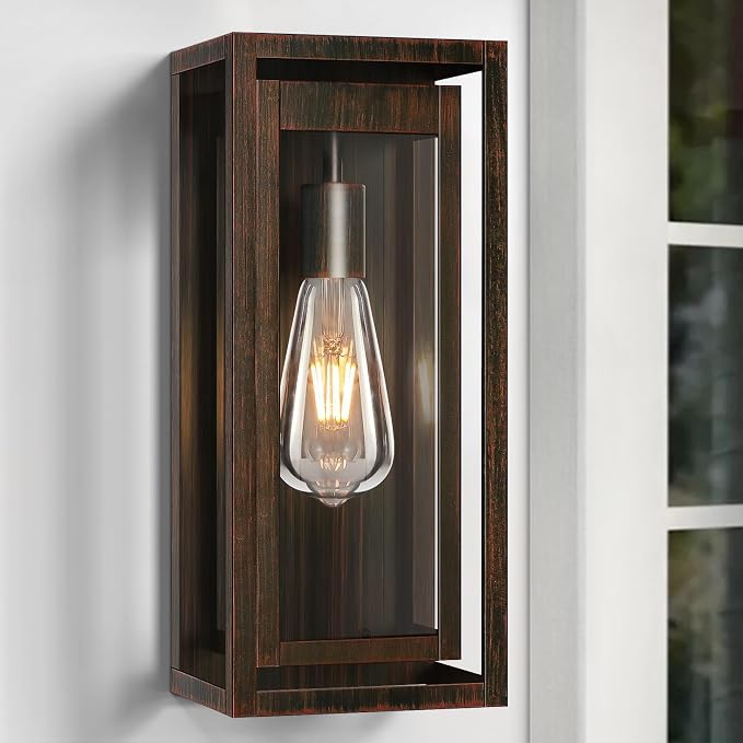 15" Outdoor Wall Lights, 2Pack Distressed Brown Exterior Lighting | Large Size, Anti-Rust, Waterproof, Tempered Glass, Easy Installation, Modern & Classic Outdoor Sconces for House Porch Garage