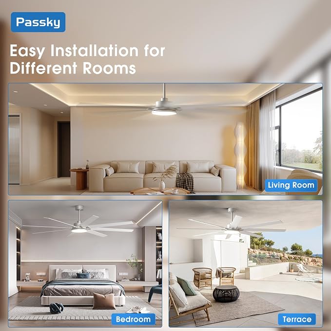 80 Inch Ceiling Fans with Lights and Remote, Nickel Modern Ceiling Fan | Reversible DC Motor, Timer, 3CCT, Dimmable, Quiet, Ceiling fan For Living Room, Patio Farmhouse, Indoor/Outdoor