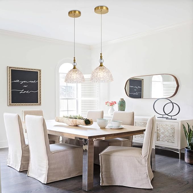 Glass Pendant Light Set of 3 Bronze Small Pendant Light with Clear K9 Crystal Ball Hanging Lights 7.68 in for Kitchen Island Hallway Entryway Bedroom lampara colgante para isla de cocina