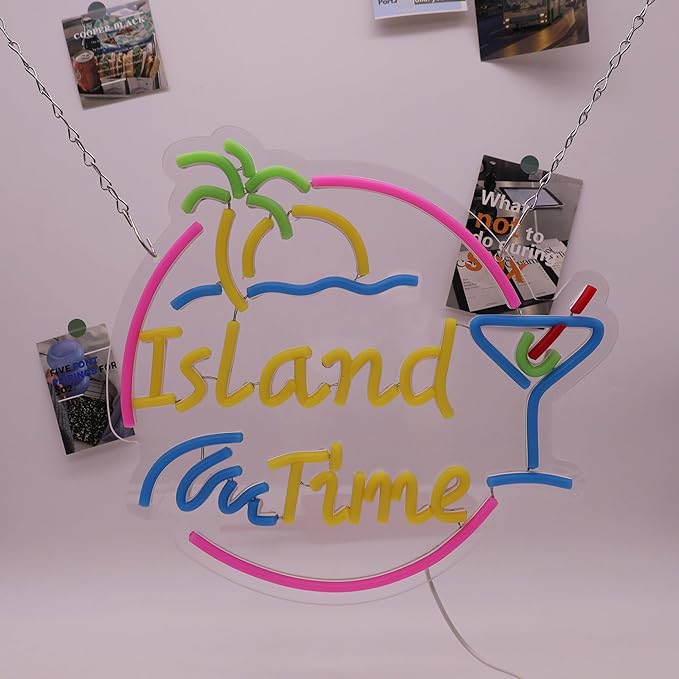 Island Time Neon Sign Island Bar Neon Sign Wall Decor Suitable for Bar Party Shop Man Cave Party Art Decor 14.4 * 13.2 Inch