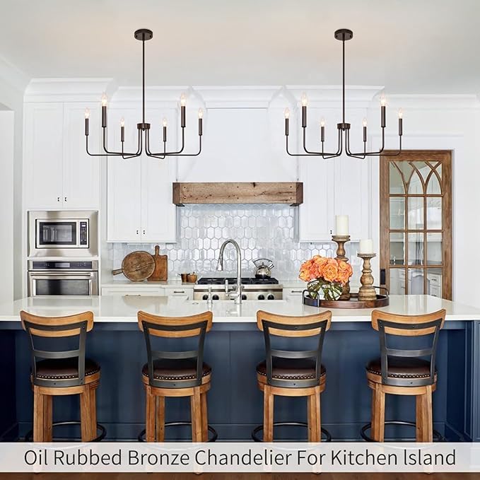 6-Light Farmhouse Chandelier for Dining Room Lighting Fixtures Hanging, Oil Rubbed Bronze Candle Chandelier Rustic Industrial Modern Chandelier for Living Room, Bedroom, Foyer, Kitchen
