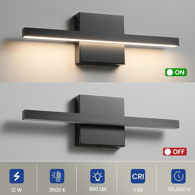 Black Bathroom Vanity Light - 15.7 inch 5CCT Modern Bathroom Light Fixture Over Mirror 12W LED Dimmable Wall Sconce Lighting Fixture for Bathroom Bedroom