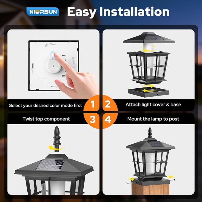 4x4 Post Solar Lights, Solar Post Lights Flame Light, 4 Pack Black | Solar Post Cap Lights, 4x4 Post Caps & 5x5 Wood Vinyl, IP64 Waterproof Fence Post Solar Lights Outdoor,Solar Deck Post Lights