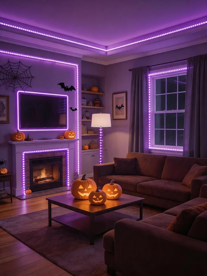 Purple 50 FT LED Lights Strip Indoor Rope Lights | Halloween Decor, LED Rope Lights, Easy DIY Cuttable, For Room Bathroom Living Room Kitchen, Ceiling Wall Vanity Mirror Decor