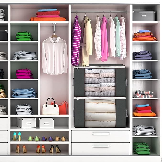 90L Large Storage Bags, 8 Pack Clothes Storage Bins Closet Organizers | Foldable Storage Containers, with Reinforced Handle, for Clothing, Blanket, Comforters, Bed Sheets, Pillows and Toys