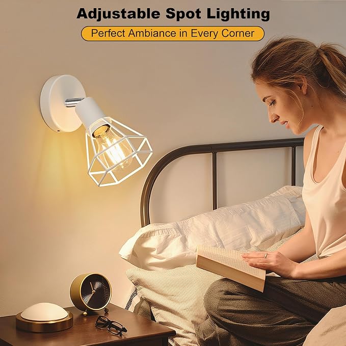 HiBay 1-Light Ceiling Track Lighting Fxiture White, Modern Spotlight, E26 | Rotatable 1 head with farmhouse metal cage shade for kitchen bedroom bedside wall, bulb not included