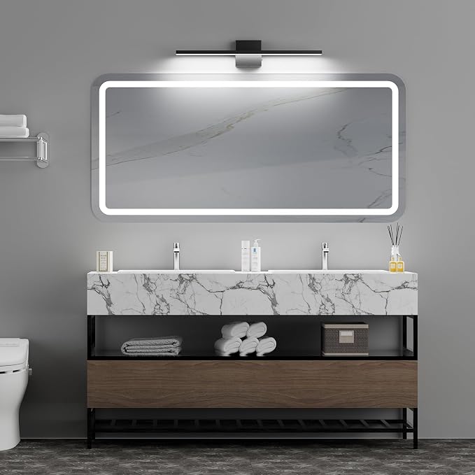 Ralbay 5 Color Temperature Dimmable LED Modern Bathroom Vanity Light Bar 24inch Matte Black Modern Acrylic Bathroom Wall Lighting Fixtures Over Mirror