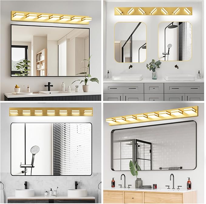 IZORRO LED Modern Bathroom Lights Fixtures(8-Light,Dimmable,360°Rotate),Brushed Glod Acrylic Wall Lighting,Vanity Lights for Bathroom Over Mirror - 6000k 48In (No Assembly Required)