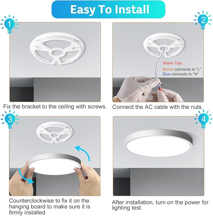 LightingWill 7 Inch LED Flush Mount Ceiling Light Fixture, 5000K Daylight White, 1500LM, 12W, Flat Modern Round Lighting Fixture, 120W Equivalent White Ceiling Lamp for Kitchens, Bedrooms.etc.