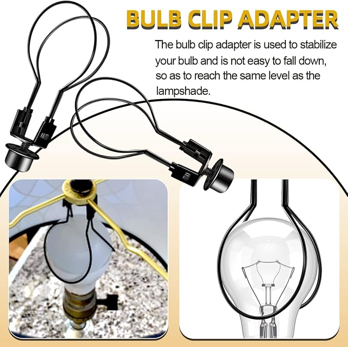 Clip on Lampshade Adapter, Shade Light Bulb Clip Adapter Includes Finial and Lampshade Levellers, Lamp Shade Holder for Clip On Light Bulbs Attaching Finial DIY Lighting Accessories (1 Pcs, Black)