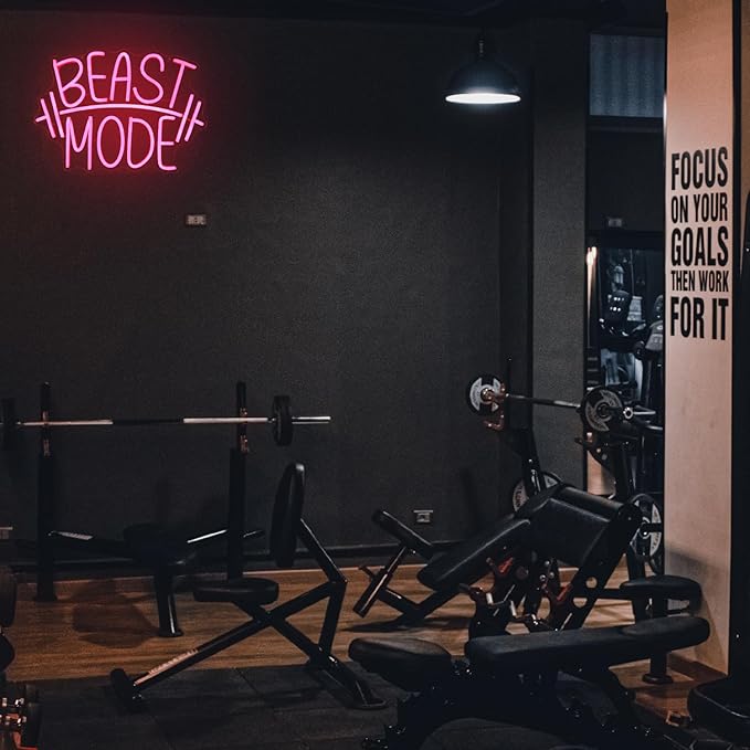 Beast Mode Neon Signs for Wall Decor Red Letter LED Neon Light Gym Neon Sign Barbell LED Neon Lights Signs Dumbbell Neon Wall Sign for Bedroom Gym Sports Room Fitness Club Decor