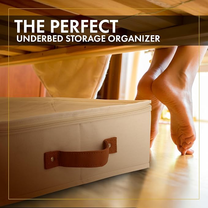 Under Bed Storage, Medium 2pc with Lid, Ivory | Drawer-style pull-out design, Fits blankets, clothes, fabric & shoes, Bins with lids, Bedroom & closet storage