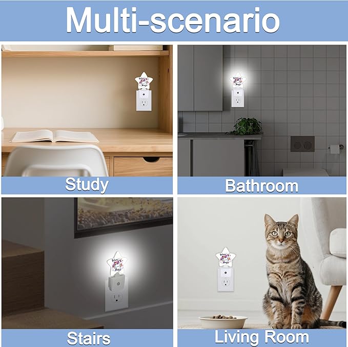 Unicorn Rainbow Dusk to Dawn Star Night Light,Believe in Magic Smart Sensor Nightlight for Bedroom Kitchen Hallway Stairs,Plug-in Energy Efficient Decor Desk Lamp Women Men Gifts