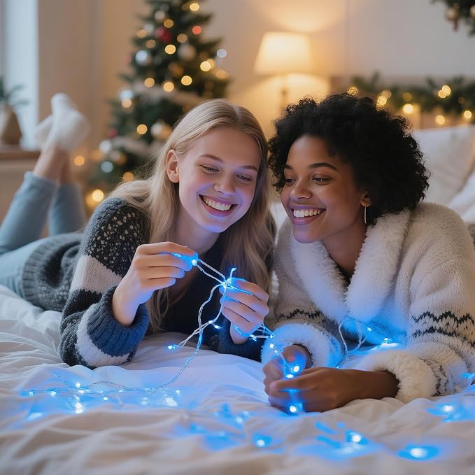 LitHome 4 Pack Blue Fairy Lights Battery Operated, Each 20 FT 60 LED | Twinkle Lights Battery Operated 2 Modes, Waterproof Fairy String Light for Classroom Indoor Bedroom Christmas Wedding Decor