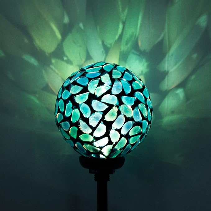 VCUTEKA Decorative Solar Garden Lights, 3.5" Mosaic Globe Outdoor Stake | Mosaic Glass Globe Design, Solar LED Light, Waterproof Design, Auto On/Off and Metal Stake Design for Lawn and Patio