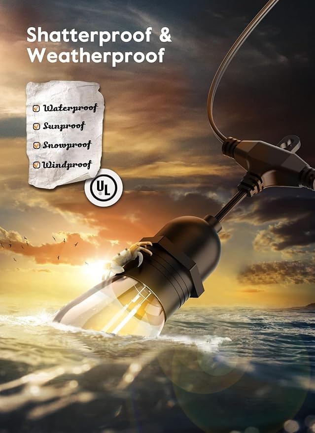 Brightown 82FT Outdoor String Lights - 25 LED Bulbs Patio Lights with Remote, Timer, Dimmable, Waterproof Connectable Hanging Outside Lights for Backyard Bistro Porch Deck Party Wedding