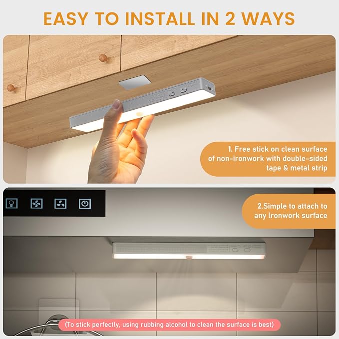 Racokky Under Cabinet Lighting with Remote, Motion Activated RV Step Light | 2 Pack 30LEDs 8'' Rechargeable Closet Lights, Dimmable Night Bar, Magnetic, Timer, for Kitchen Wardrobe Stair Motorhome