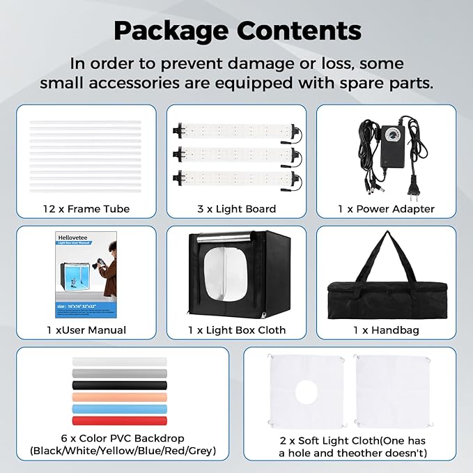 Photo Light Box, Portable 12/16/20/24/32 Inch Photo Studio LightBox, Shooting Tent Kit with 189 Light Beads and 6 Color Backdrops. Lightbox with 3 Stepless Dimming Light Boards for Product Photography