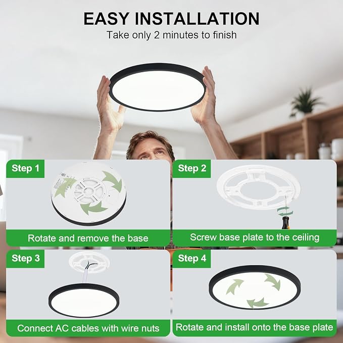 LED Flush Mount Ceiling Light: 7 inch 2Pack Super Slim Dimmable & 5CCT (2700-6500K) Kitchen Lighting Fixtures Ceiling - 12W Black Low Profile Ceiling Lamp for Bedroom Garage Hallway
