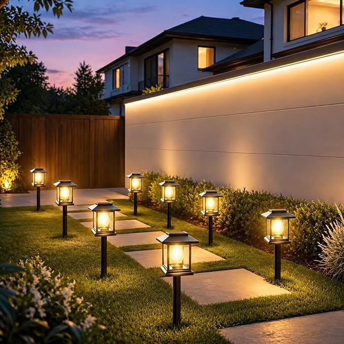 Solar Pathway Lights 2-Pack for for Yard Walkways | IP65 waterproof solar landscape lights. High-efficiency panels provide auto dusk-to-dawn glow for yard and driveway security