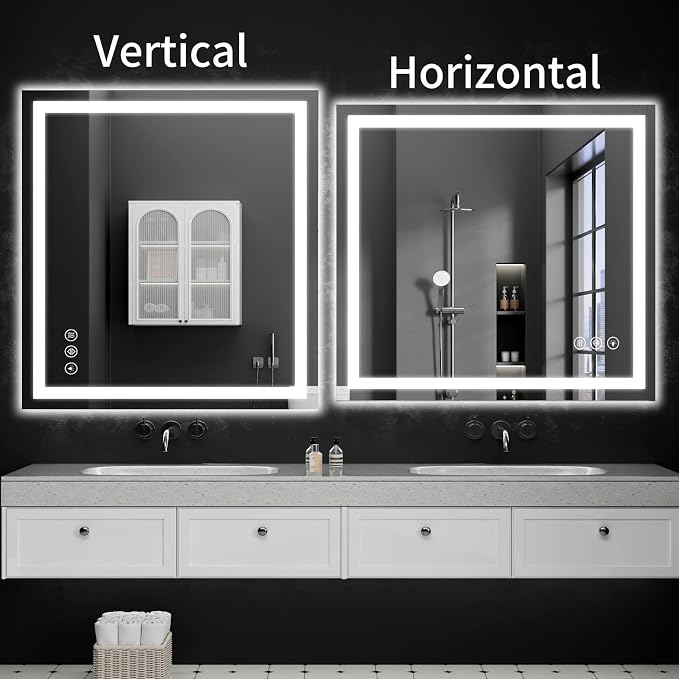 LED Bathroom Mirrors 38"x40" Bathroom Mirror with Lights for Wall, Backlit + Front Lit, 3 Colors, Anti-Fog, Dimmable Brightness for Vanity,Bathroom, Entryway, Living Room