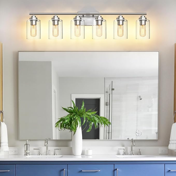 SKEJAO Bathroom Vanity Light Over Mirror,Brushed Nickel 6-Light Vanity Light for Bathroom,Bathroom Light Fixture Wall Sconce Lighting for Bedroom,Living Room