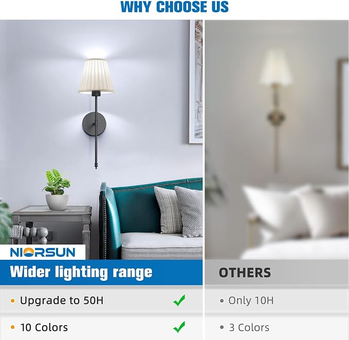 19.9 inch Battery Operated Wall Sconce Set of 2,Beige Black Rechargeable Wall Lights with 5200mAh Dimmable Bulbs and Remote,9 Colors Wireless Wall Lamps for Bedroom Living Room Decor