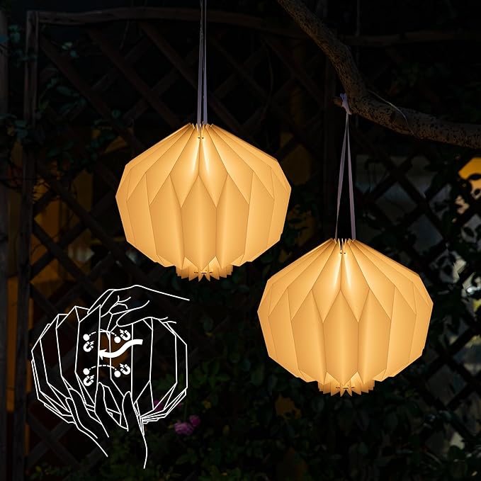 Battery Operated Outdoor Paper Lantern — Waterproof Hanging Decorative Light with Remote Timer, Foldable Pendant Paper Lantern for Patio Garden Backyard, Porch Decor