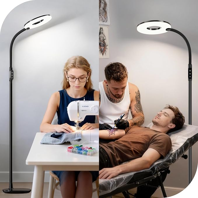70'' Bright LED Floor Lamp Floor Lamps for Living Room, Office,Black | Dimmable & 3 Color Temperature, Touch Control Standing Tall Lamp, Gooseneck Floor Light for Sewing, Craft, Bedroom, Corner