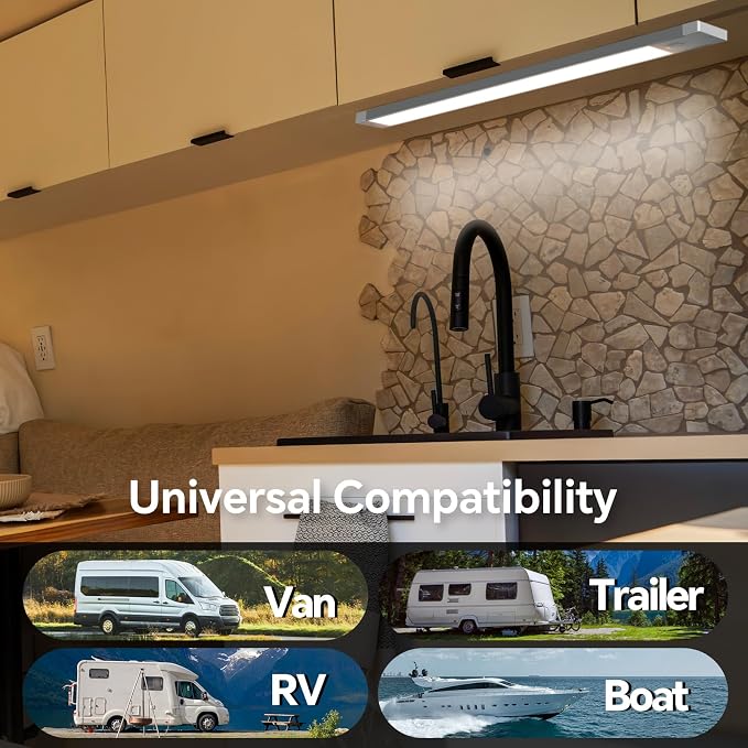acegoo RV Interior Light Bar, 12V LED Light Strip (Warm White, 12 inch) | Sleek Design, Integral Dimmer Switch & Red Night Light. For Motorhome Camper Trailer Countertop Under Cabinet Lighting